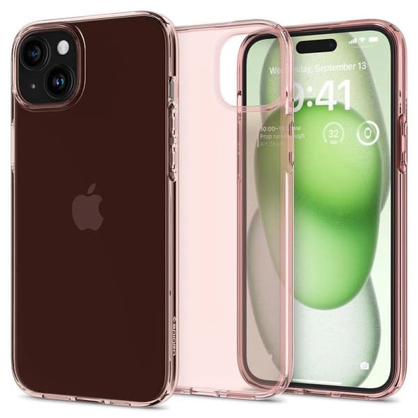 Spigen Crystal Flex cover til iPhone 15 Plus - lyserød og gennemsigtig