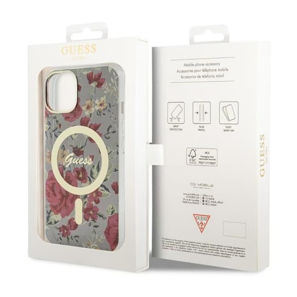 Guess Flower MagSafe - iPhone 14 -kotelo (vihreä)