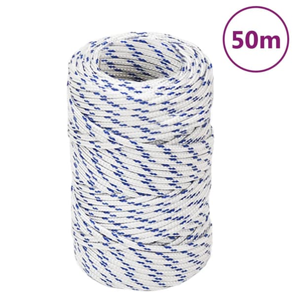 vidaXL Segelrep, Vit, 2 mm, 50 m, Polypropylen