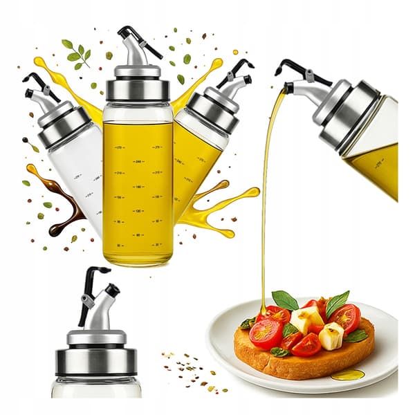 Glasflaskedispenser med skala 300 ml til olie, sauce, eddike, sirup