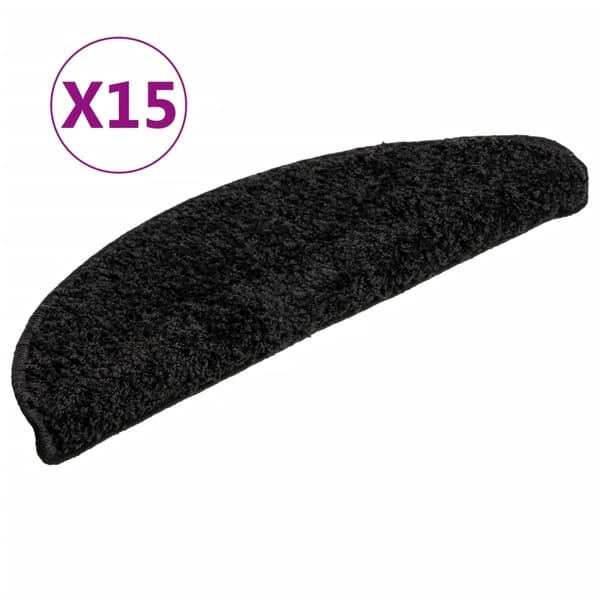 vidaXL trappemåtter 15 stk. 56x17x3 cm sorte halvrunde