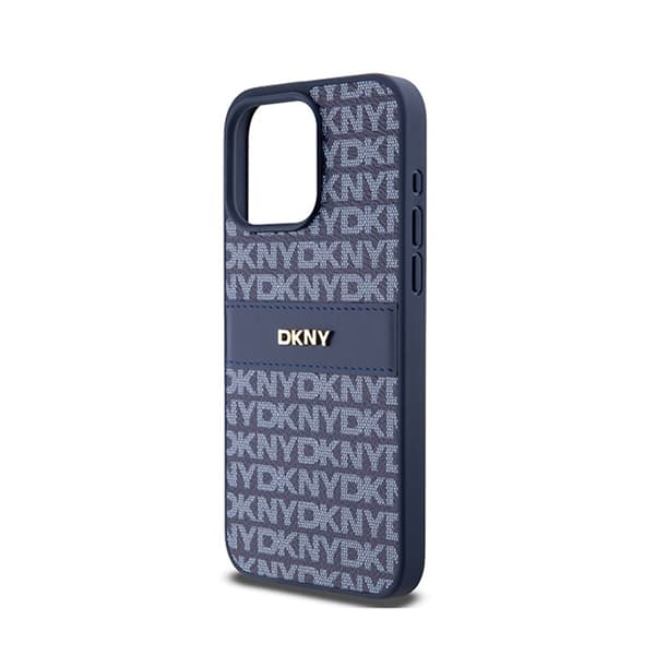 DKNY Læder Mono Stripe & Metal Logo - iPhone 15 Pro Max Etui (Blå)