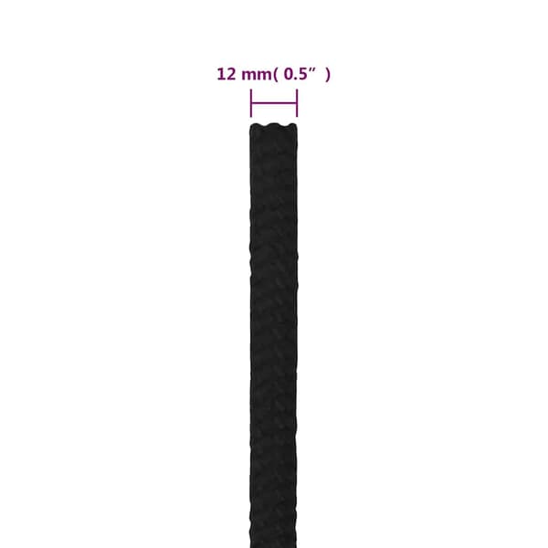vidaXL Arbetsrep, Svart, 12 mm, 250 m, Polyester