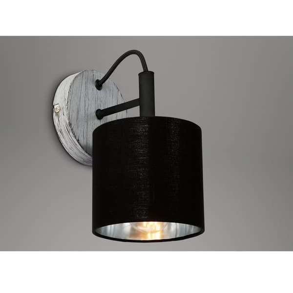 Væglampe Sconce E14 sort lampeskærm retro sølv til stue og soveværelse