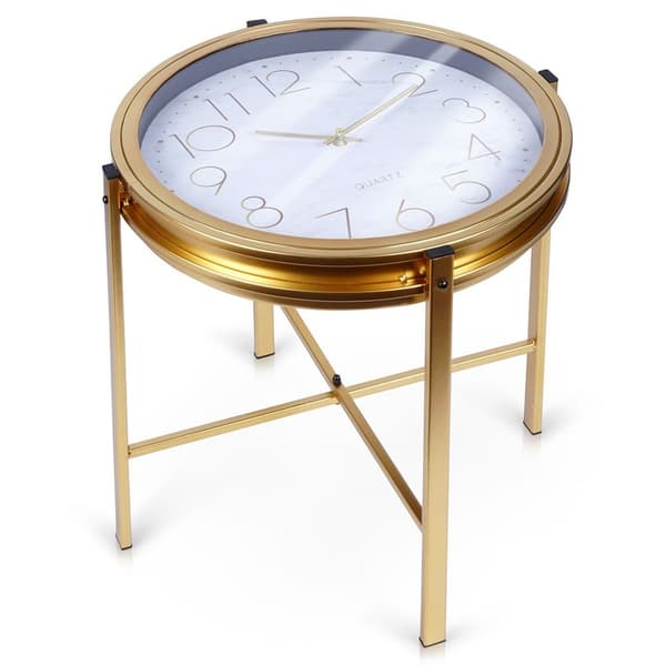 Metallkaffebord guld med klocka 42x40 cm