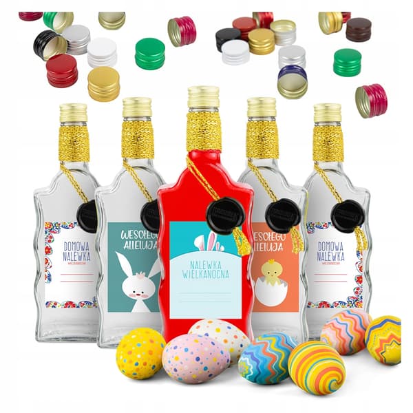 10x EASTER WAVE-flaskor 500ml DEKORERADE för likör, tinktur, juice, present