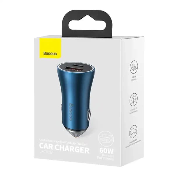 Baseus Golden Contactor Max Billaddare, USB + USB-C, 60W (Blå)