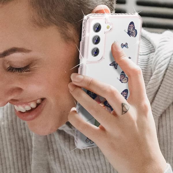 TRANSPARENT ETUI TIL SAMSUNG GALAXY S22 ETUI BLOMSTER SOMMERFUGLER