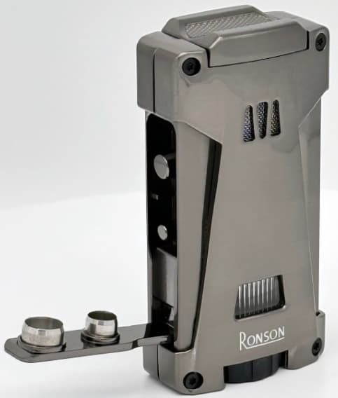 RONSON HURRICANE RGL119 GRÅ SATIN 3-jet lighter med hullemaskine