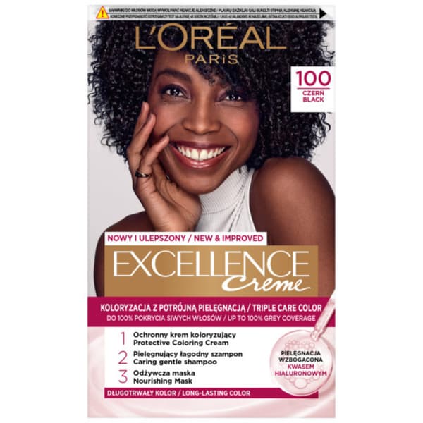 L'Oréal Excellence Creme hiusväri 100 musta hyaluronihapolla