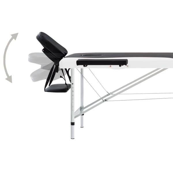 vidaXL foldbart massagebord, 2-zoner, aluminium, sort og hvid