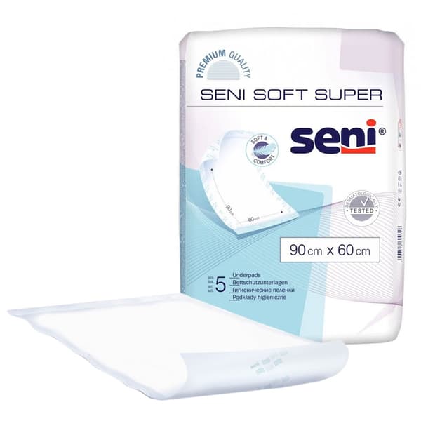 Absorberende sengeunderlag 90cm x 60cm Seni Soft Super 5 stk.