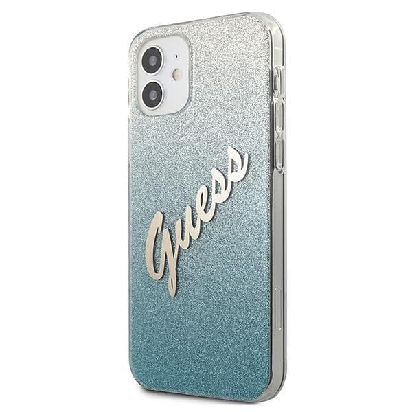 Guess GUHCP12SPCUGLSBL iPhone 12 mini5,4 sininen/sininen kovakuori Glitter Gradient Script