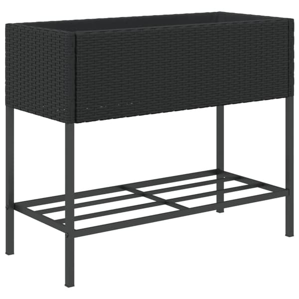 vidaXL haveplantekasse med hylde, sort, polyrattan