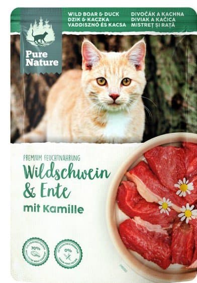 PURE NATURE KAT | Vådfoder til katte | 85 g pose - Voksen | Vildsvin med and 85 g