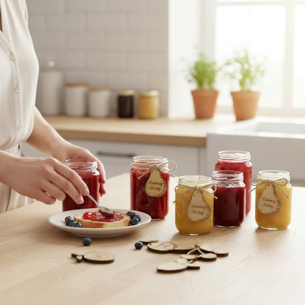 Trähängen för juice, marmelader, tinkturer, flaskor, burkar, bröllopspresent