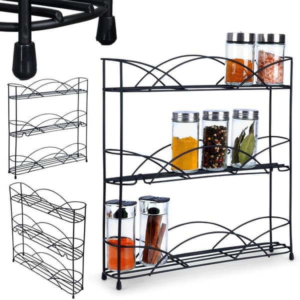 Hylde til krydderier metal sort 33,5x6,5x33,5 cm