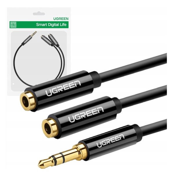 AUX lydsplitterkabel 3,5 mm jackstik UGREEN AV123, 25 cm (sort)
