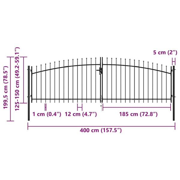 vidaXL Dubbelbladig grind med spikar, 400 x 200 cm