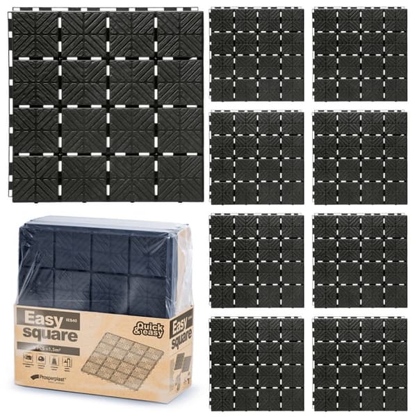 PROSPERPLAST FORTOVELSESGITTER EASY SQUARE - SORT 9 stk. 1,5 m2