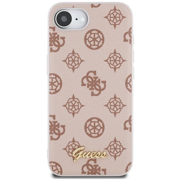 Guess Peony Script Logo MagSafe-cover til iPhone 16e, brunt