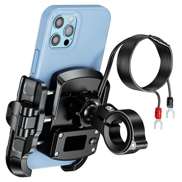 BIKETEC Moottoripyörän puhelinpidike QUICK LOCK USB 3.0 PD ohjaustangolla