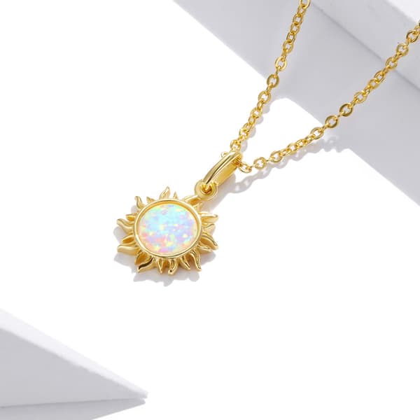 Silverhalsband, förgyllt, solopal, 925 silver, justerbart