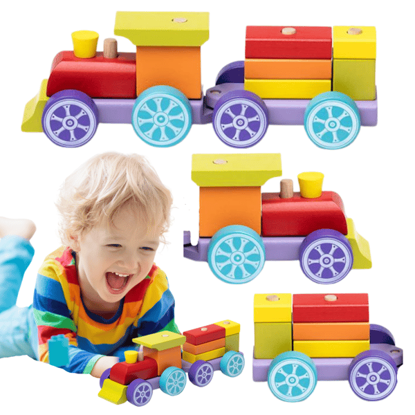 Tåglokomotiv Chuck träfärgade vagnar blockarrangemang