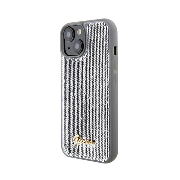 Guess Sequin Script Metal - iPhone 15 -suojakuori (hopea)