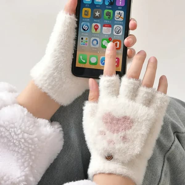 DAM FINGERLÖSA HANDSKAR VINTERVARMA PLUSHY BOMULL BEIGE