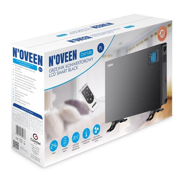 N'OVEEN CH7100 LCD Smart konvektorvarmer, sort, 2000 W