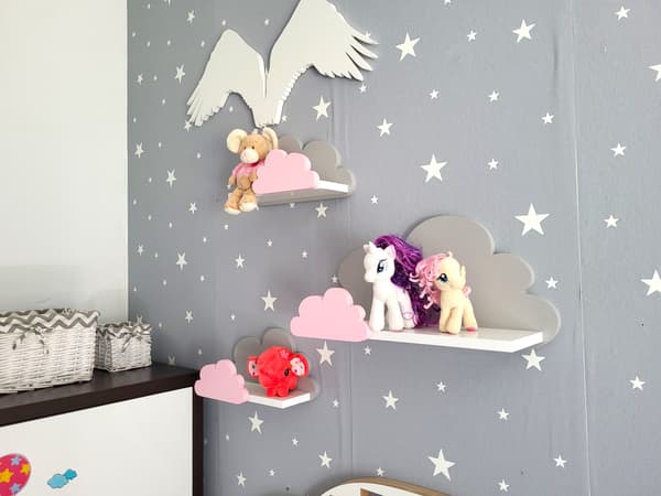 Cloud Shelves Sæt med 3 FANTASY EXTRA - Galaxy grå og pink