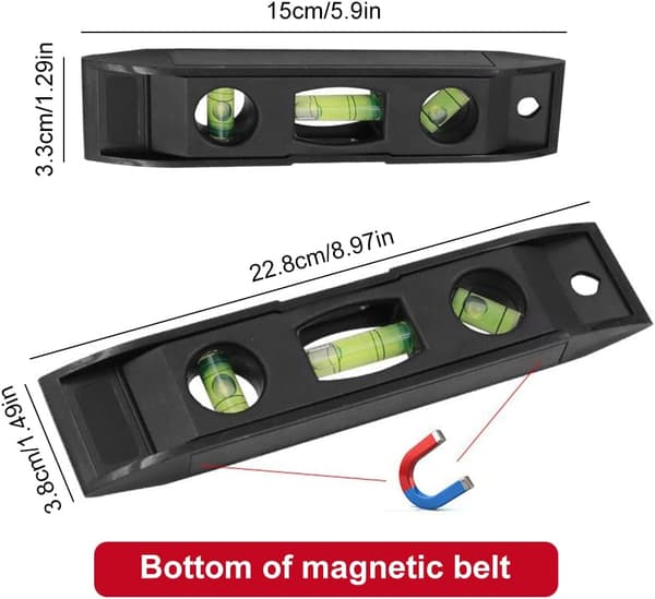 MAGNETISK NIVEAU 15CM 23CM SORT Sæt med 2