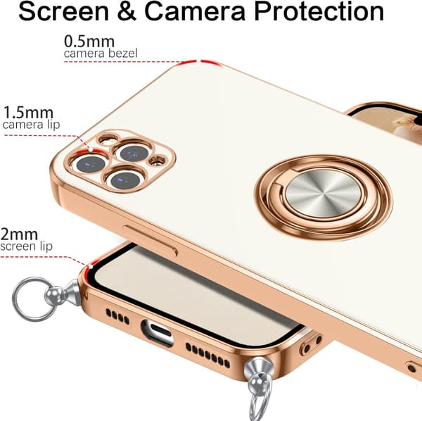 ETUI TIL APPLE IPHONE 11 PRO MAX HVIDGULD SILIKONE + RING LANYARD A2161