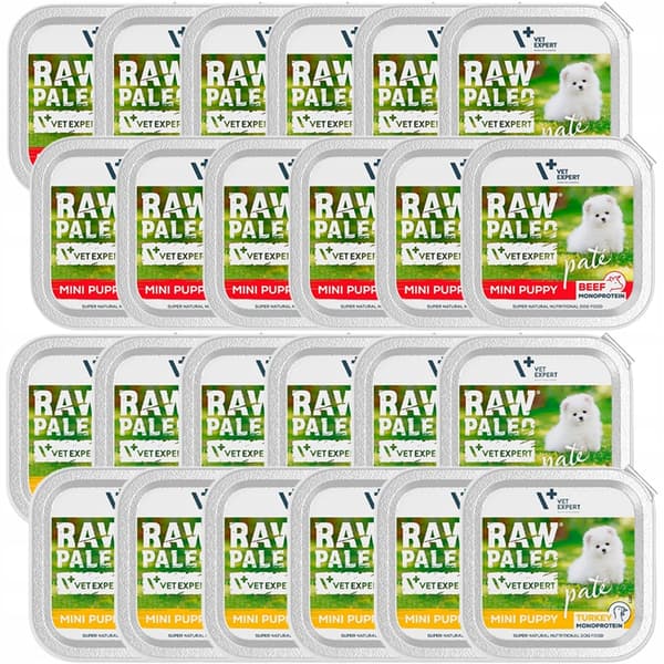 VetExpert Raw Paleo vådfoder til hunde MIX AF SMAGSSTOFFER 24x150g