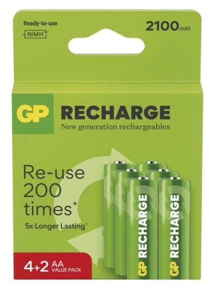GP Recharge AA 2100mAh Batteri 6 stk. Grøn