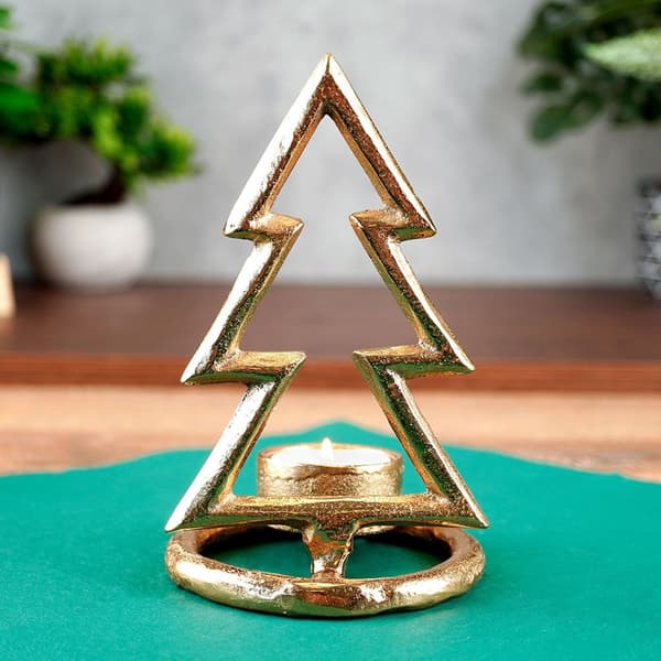 Aluminium ljusstake guld julgran 16 cm