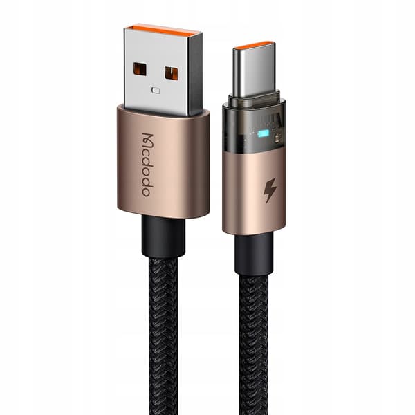 MCDODO KABEL USB-A USB-C SNABBLADDNING USB TYP C 6A 100W 1M LED GULD