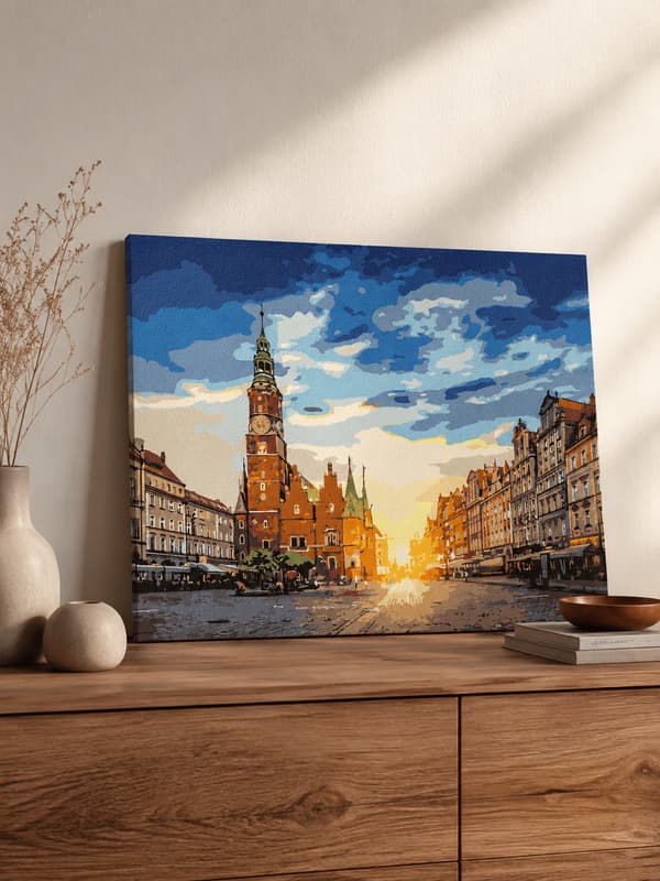 Målning med siffror med ram Wrocławs marknadstorg 50x40 cm