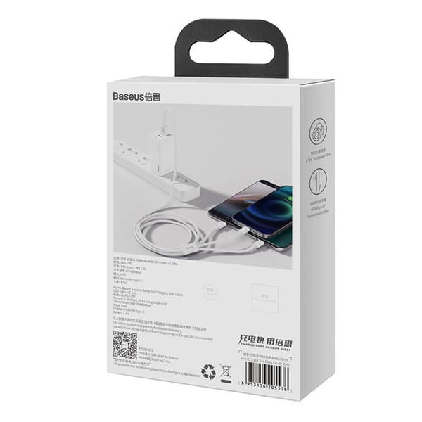 Baseus Superior Data USB-pikalatauskaapeli M+L+C-laitteille 3.5A 0.5M (valkoinen)