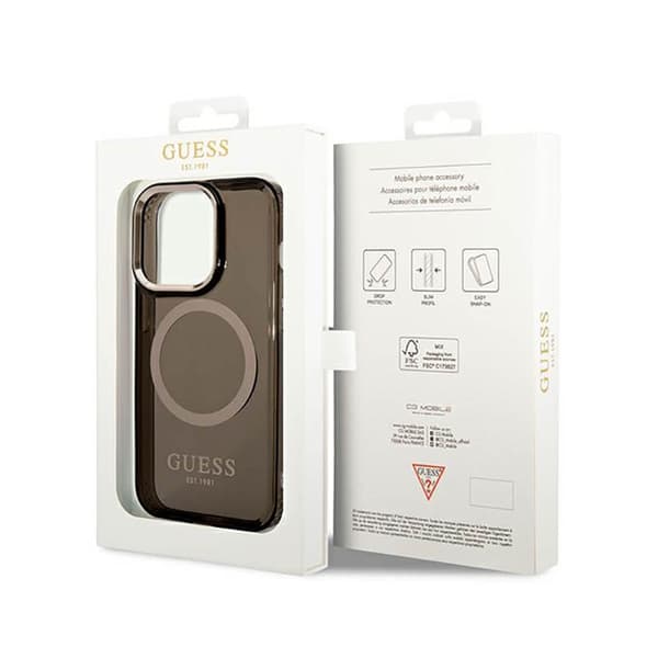 Guess Gold Outline Translucent MagSafe - iPhone 14 Pro cover (sort)