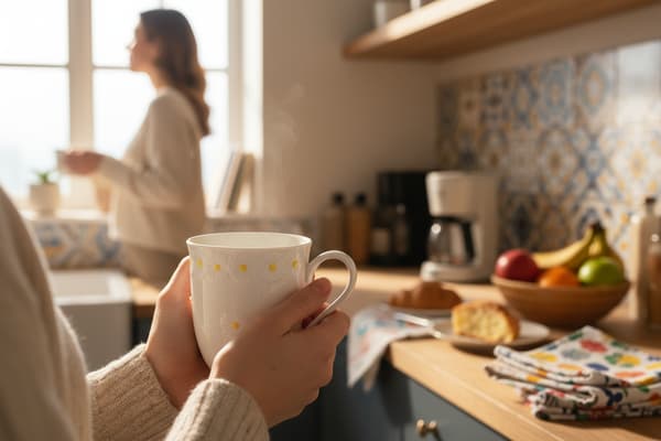 MUGG FÖR KAFFE, TE, CHOKLAD 300 ml VIT KERAMISK DESIGN DAISY LINE