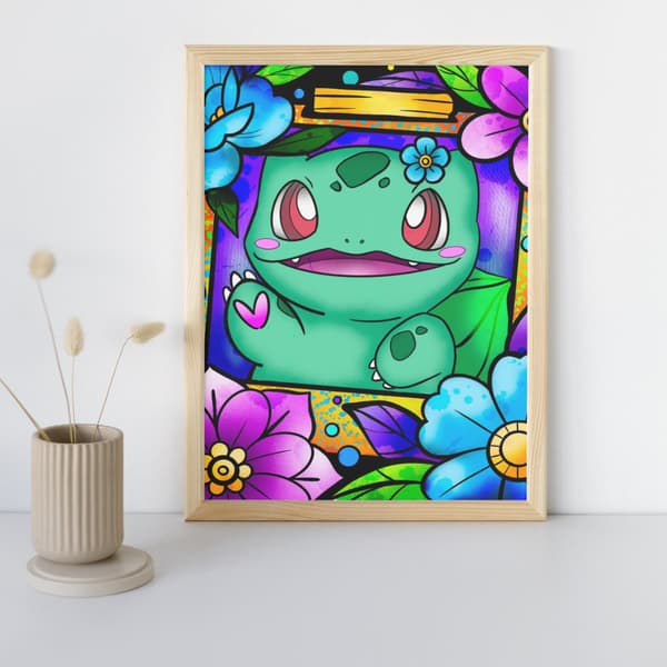 Pokémon Bulbasaur målning med siffror och ram 40x50 cm