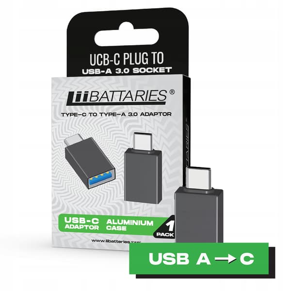 LiiBatteries USB-A - USB-C -sovitin SOVITIN akkujen lataamiseen