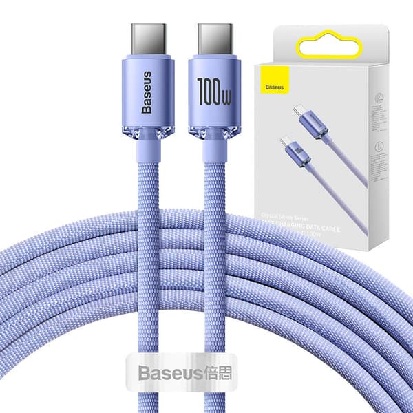 Baseus Crystal Shine USB-C til USB-C kabel, 100W, 2m (lilla)