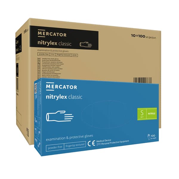 Nitrilhandsker S blå Mercator Nitrylex Classic 100 stk. karton 10-pak