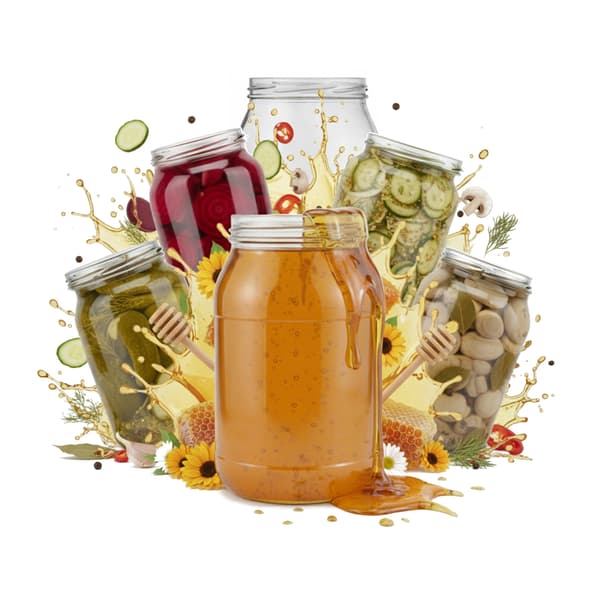 16x Glasburkar 900ml UTAN lock för marmelad, kompott, pickles, honung
