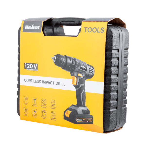 Rebel Tools sladdlös slagborrmaskin och borrset