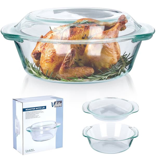Värmetålig glasbehållare med lock 2 l+750 ml
