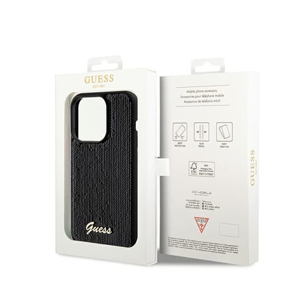 Guess Sequin Script Metal - iPhone 14 Pro-skal (svart)